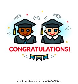 Girl and guy in graduation dresses vector illustration