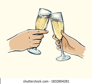 girl and guy holding glasses of champagne
