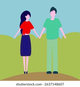 Girl and guy holding hands. Vector stock illustration eps10.