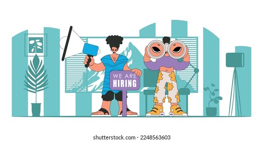 The girl and the guy are HR specialists. Human resource and recruitment.