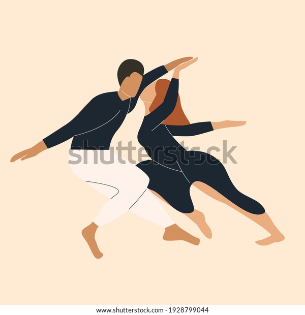A\
girl and a guy are moving in a romantic dance, the couple is\
performing tango. Vector illustration in flat\
style