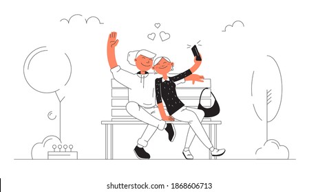 Girl and guy in the park love vector illustration