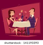 Girl and guy. Romantic date. Retro style vector illustration
