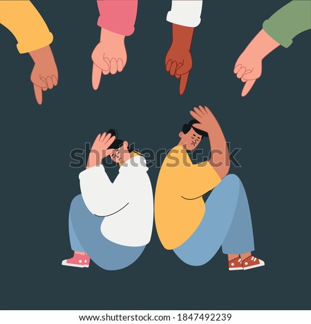 The girl and the guy sit with their backs to each other and are very sad. Psychological problems in adolescence. Adaptation and development of adolescents. Vector illustration Stock photo © 