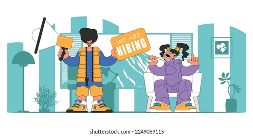 The girl and the guy are specialists. Human resource and personnel attraction.