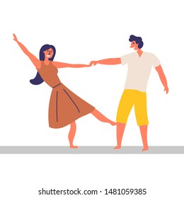 A girl and a guy spend time together. Dancing effortlessly. EPS 10 vector editable illustration