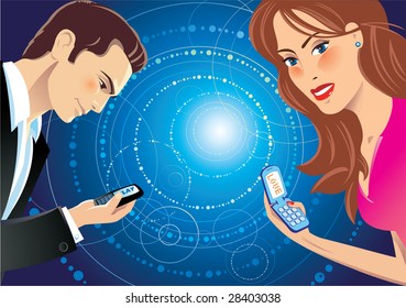 Uma garota e um cara falando por SMS