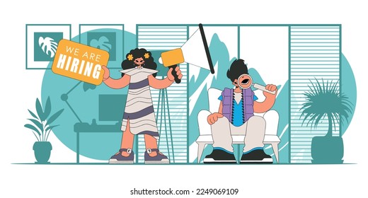 The girl and the guy are workers in the field of attracting workers.