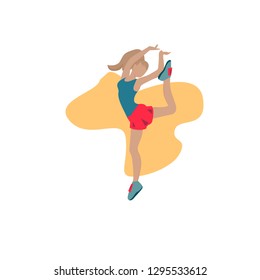 

girl gymnast acrobatic athlete in bright clothes and on a light background