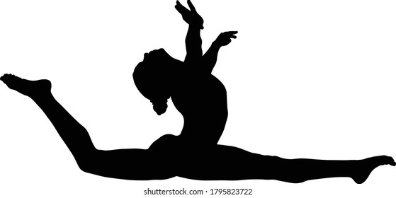 girl gymnast athlete doing split leap black silhouette