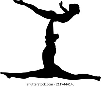 girl gymnast athlete isolated on white background. acrobatic stunt. Gymnasts acrobats vector black silhouette. Gymnasts acrobats vector	