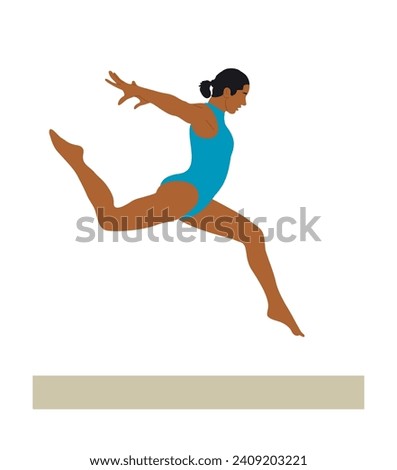 Girl gymnast doing exercise on balance beam.