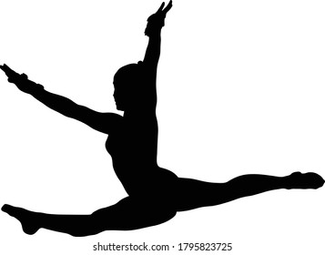 girl gymnast doing jump split leap black silhouette