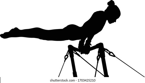 girl gymnast exercise on uneven bars gymnastics. black silhouette