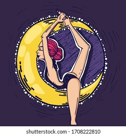 girl gymnast on a background of the yellow moon