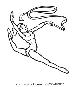 a girl gymnast practicing a split. drawing with line art. simple design. vector illustrations