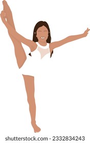 A girl gymnast in a white costume performs