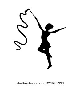 Girl gymnastic sport silhouette sportswoman ribbon. Vector illustration