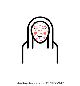 girl had an allergic rash with red spots on her face. aesthetic concept