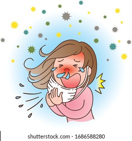 A girl had a big sneezing with mucus and tears.