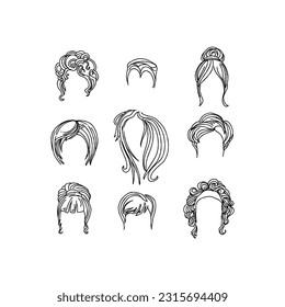 girl hair hand drawn doodle illustrations vector set