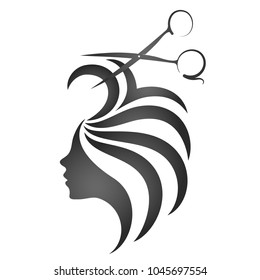 Girl with hair and scissors symbol for beauty salon and hairdresser