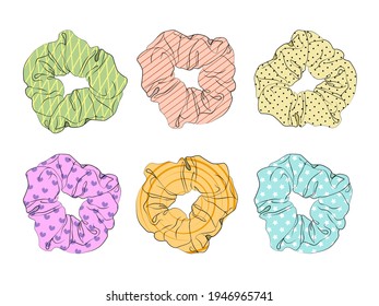 Girl hair scrunchies. Pastel rainbow scrunchies. Vector illustration EPS10