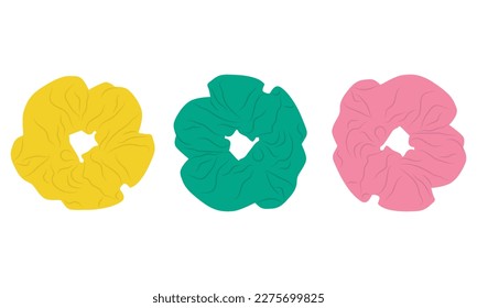 Girl hair scrunchies. Pastel rainbow scrunchies. Vector illustration