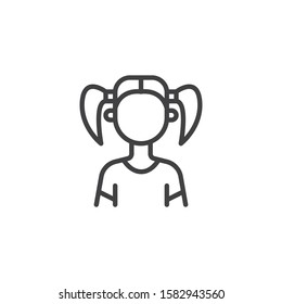 Girl with hair tails avatar line icon. linear style sign for mobile concept and web design. Faceless girl portrait outline vector icon. Symbol, logo illustration. Vector graphics