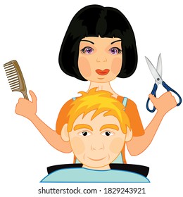 Girl the hairdresser does hairstyle to man