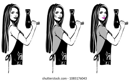 girl hairdresser stylist. A set of sketches for your design. Vector illustration