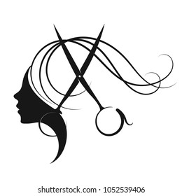 Girl and hairdressing scissors with a hairbrush silhouette for a beauty salon