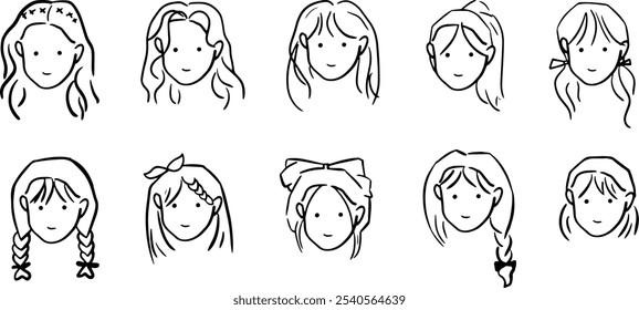 Girl Hairstyle Set Illustration | Minimalist Doodle Vector for Fashion and Beauty Designs