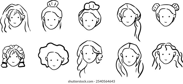 Girl Hairstyle Set Illustration | Minimalist Doodle Vector for Fashion and Beauty Designs