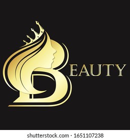 Girl hairstyle silhouette with a golden crown for a beauty salon and hairdresser