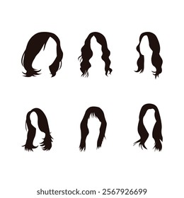 Girl Hairstyle Vector Illustration Clip Art Set Girl Hairstyle Silhouette Set With White Background.