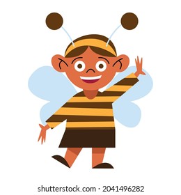 Girl With Halloween Bee Costume On White Background