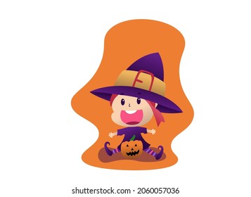 Girl in halloween cloth with pumpkin, holiday, october, vector