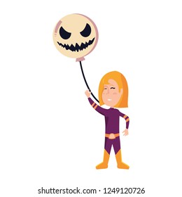 girl in halloween costume with ghost balloon
