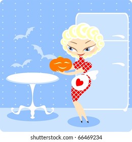 Girl with a halloween pumpkin