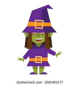girl with halloween witch costume on white background