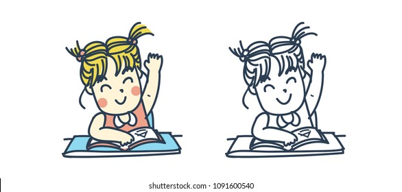 girl hand up in classroom