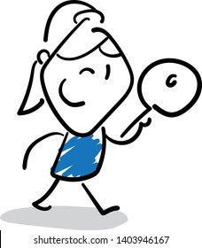 Girl hand drawn doodle line art cartoon design character - isolated vector illustration outline of woman.
