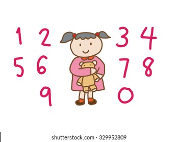 a girl with hand drawn numbers