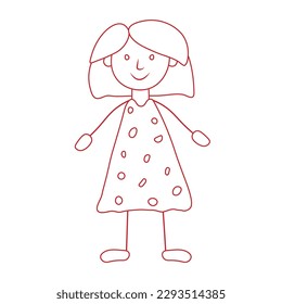 girl in hand drawn style , kid's drawing. Vector illustration