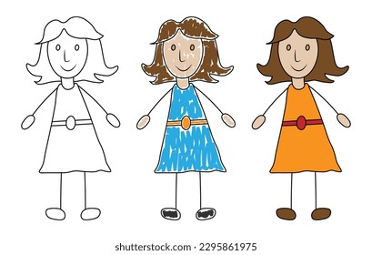 Girl in hand drawn style , kid's drawing. Vector illustration