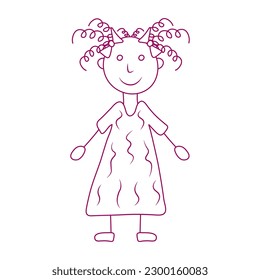 girl in hand drawn style, kid's drawing. Vector illustration