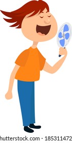 Girl with a hand fan, illustration, vector on white background