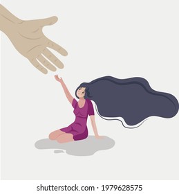 Girl and hand of help. Vector illustration.