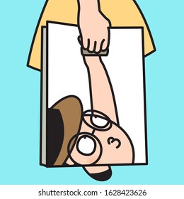 Girl Hand Holding A Boy's Hand While Carrying A Bag. Lovers Concept Card Character illustration